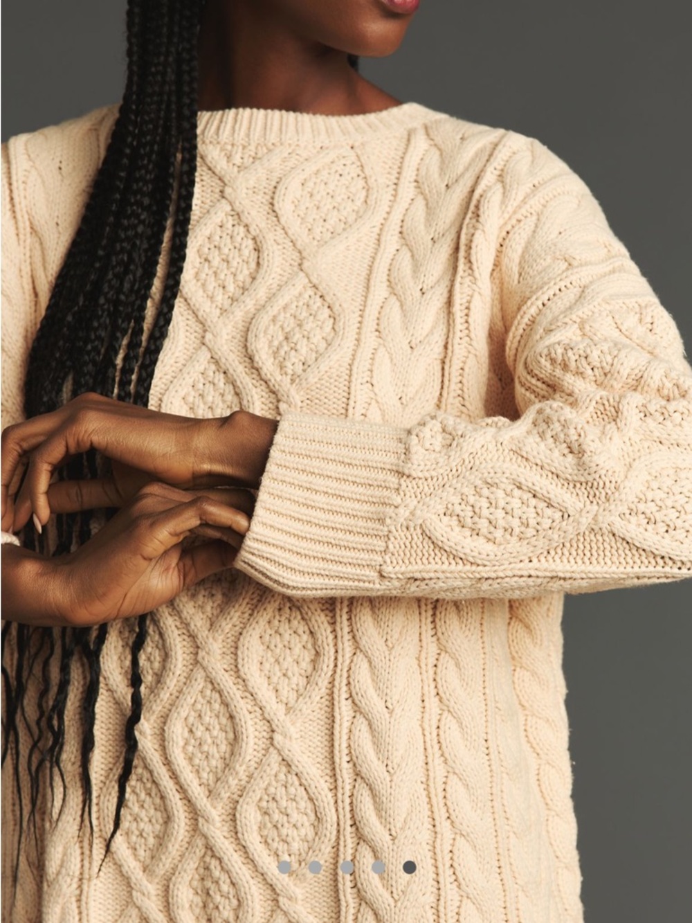 Anthropologie Cream Cable-Knit Long Sleeve Dress